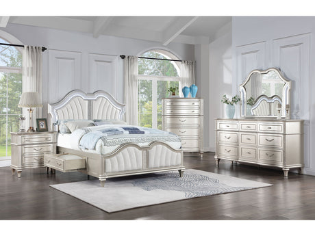 Evangeline Silver Oak  5-piece Eastern King Bedroom Set with Storage Bed - Ornate Home