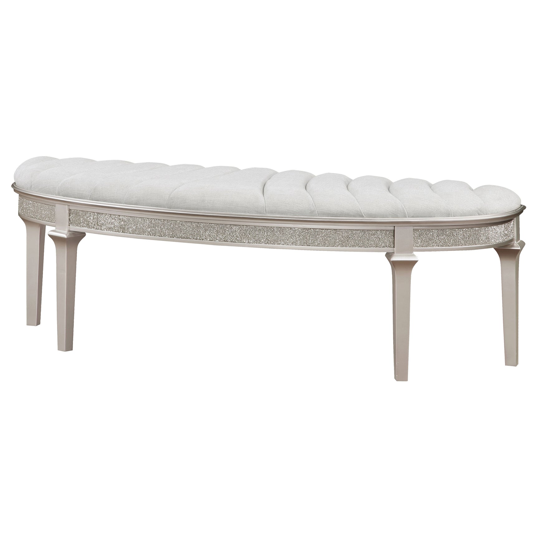 Evangeline Silver Oak Curved Fabric Upholstered Bench - Ornate Home