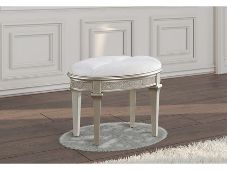 Evangeline Silver Oak Upholstered Oval Vanity Stool - Ornate Home