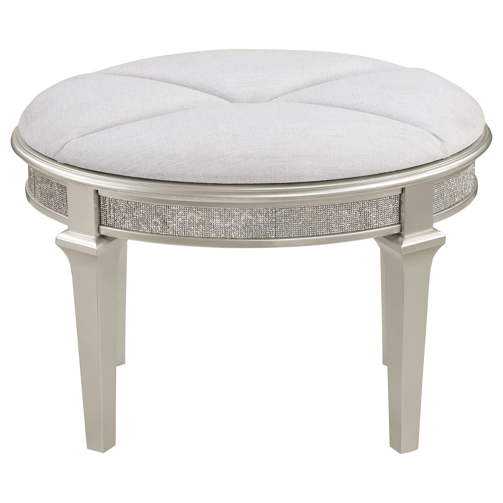 Evangeline Silver Oak Upholstered Oval Vanity Stool - Ornate Home