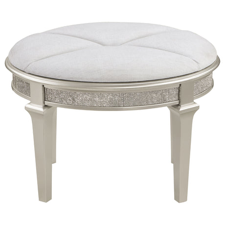 Evangeline Silver Oak Upholstered Oval Vanity Stool - Ornate Home