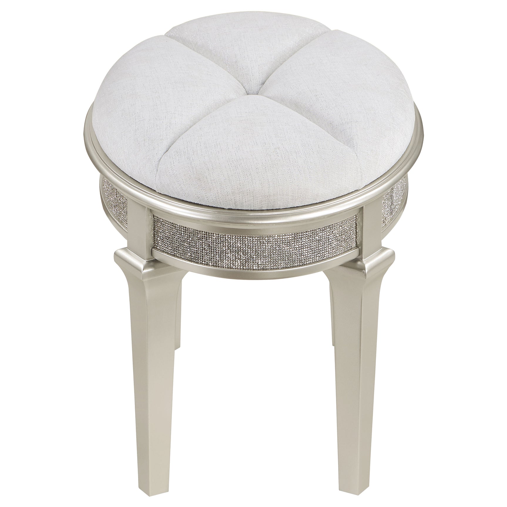 Evangeline Silver Oak Upholstered Oval Vanity Stool - Ornate Home
