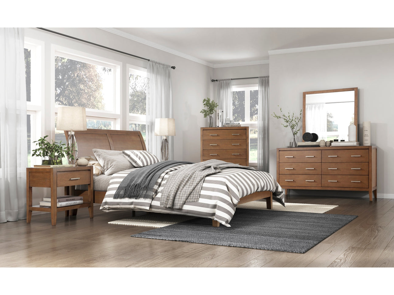 Evans Wire Brushed Light Brown 5-Piece Queen Bedroom Set - Ornate Home