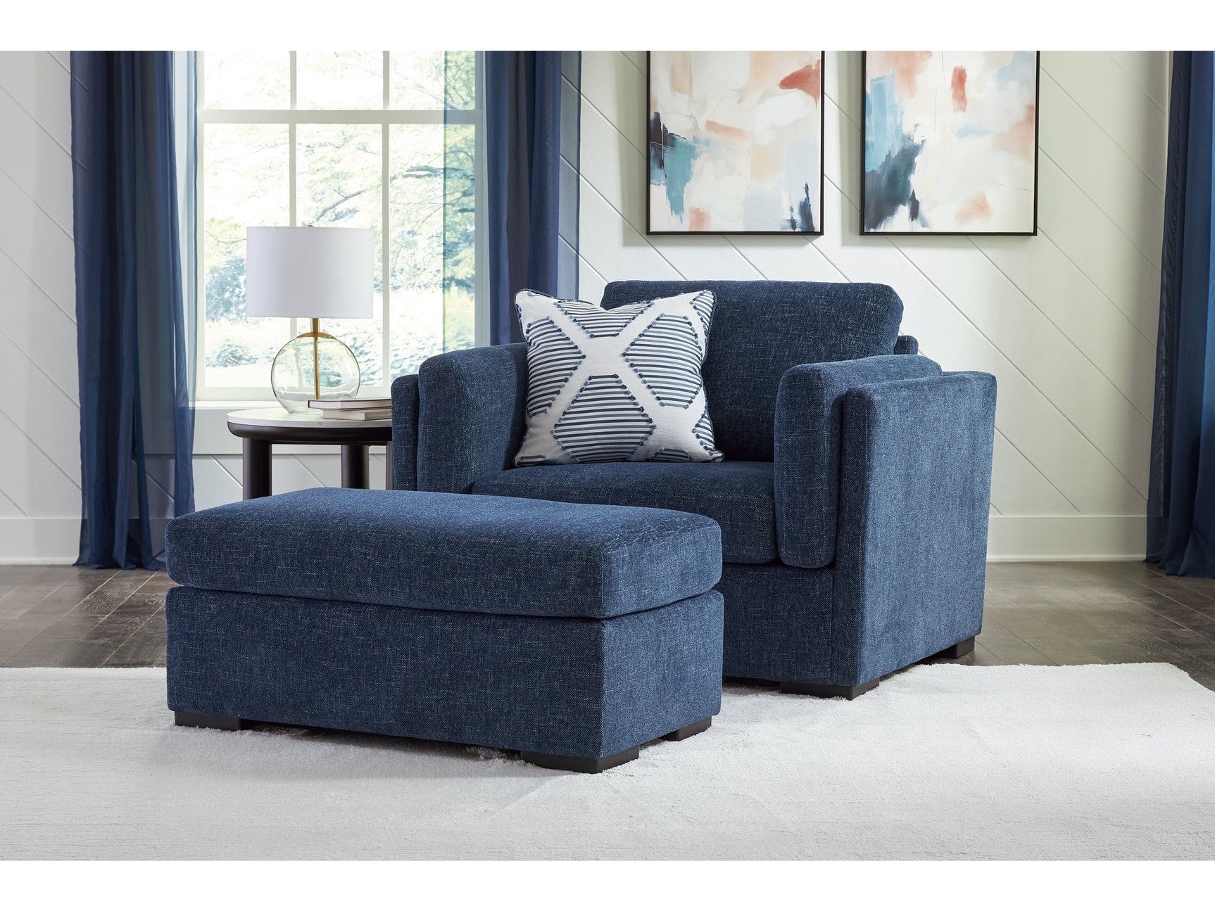Evansley Navy Oversized Chair & Ottoman (Online Special Price) - Ornate Home
