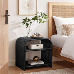 Eve Black Curved Natural Rattan Side Table - Ornate Home