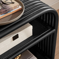 Eve Black Curved Natural Rattan Side Table - Ornate Home