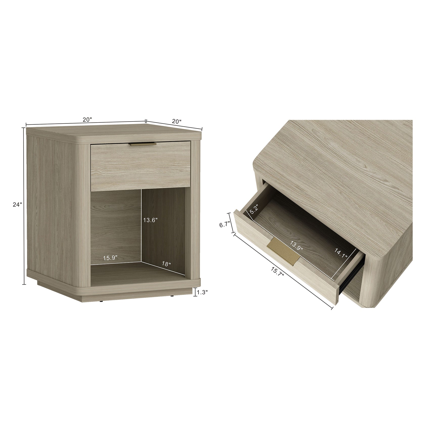 Evelyn 20" 1 Drawer Nightstand in Natural - Ornate Home