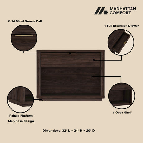 Evelyn 32" Nightstand 2.0 in Brown (set of 2) - Ornate Home