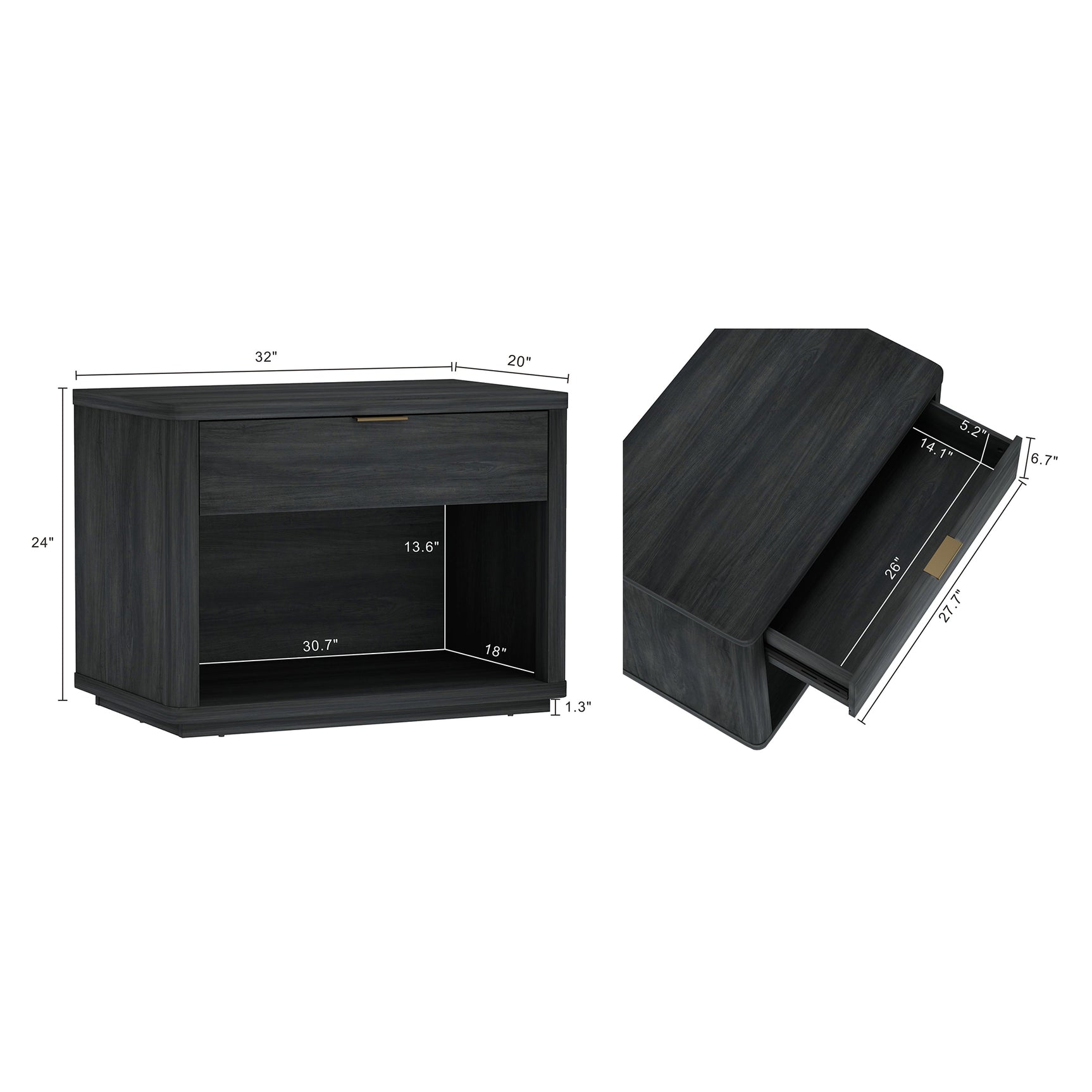 Evelyn 32" Nightstand 2.0 in Charcoal Grey (set of 2) - Ornate Home