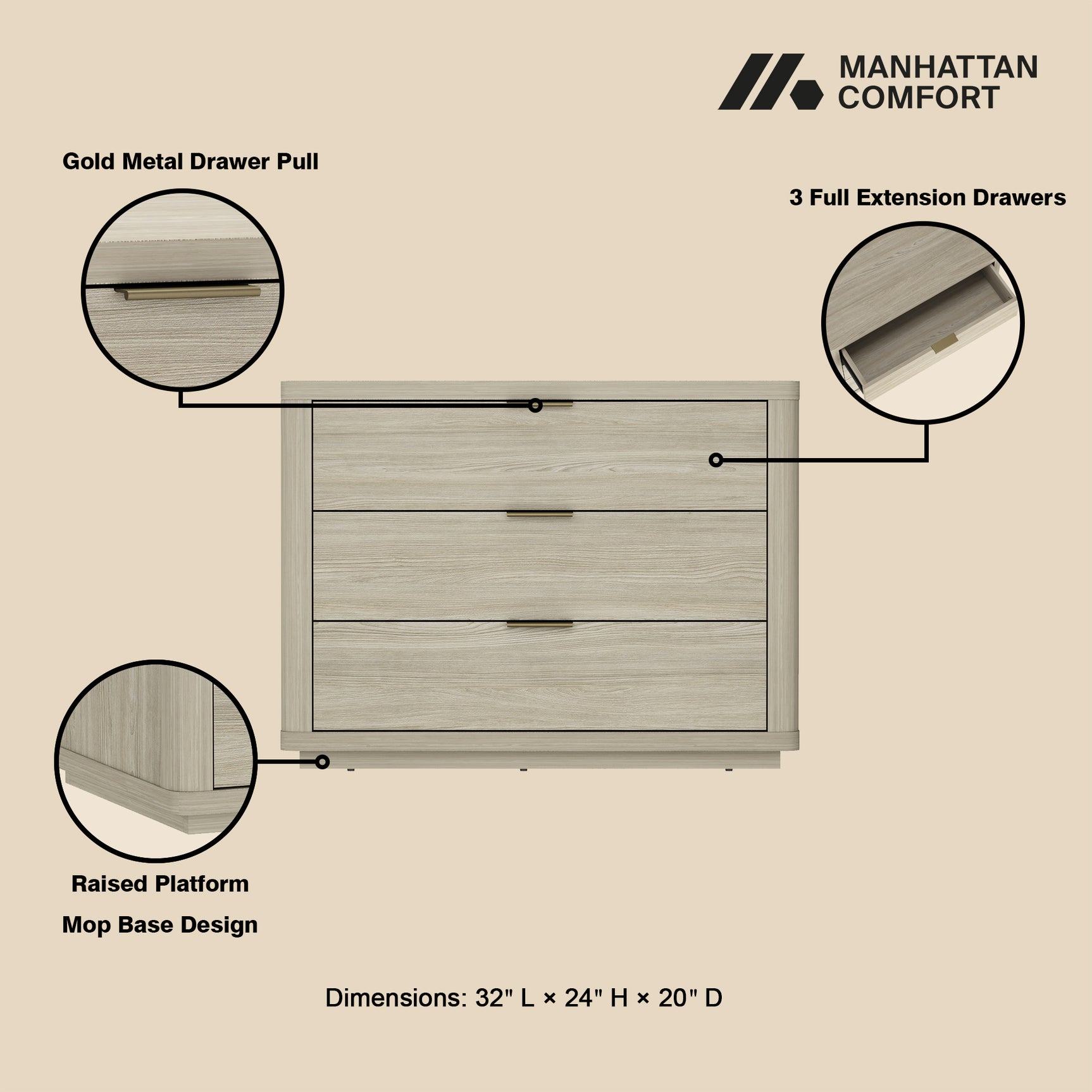 Evelyn 32" Nightstand 4.0 in Natural (set of 2) - Ornate Home