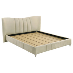 Evelyn Ivory Upholstered Eastern King Panel Platform Bed - Ornate Home