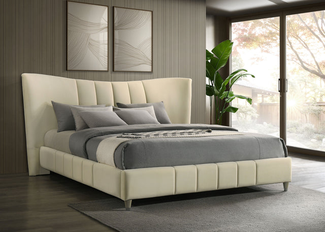 Evelyn Ivory Upholstered Eastern King Panel Platform Bed - Ornate Home