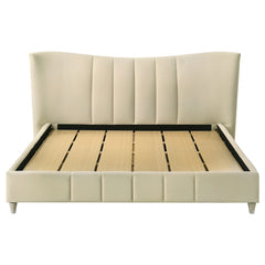 Evelyn Ivory Upholstered Eastern King Panel Platform Bed - Ornate Home