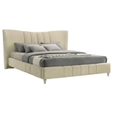 Evelyn Ivory Upholstered Eastern King Panel Platform Bed - Ornate Home