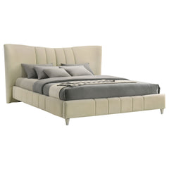 Evelyn Ivory Upholstered Eastern King Panel Platform Bed - Ornate Home
