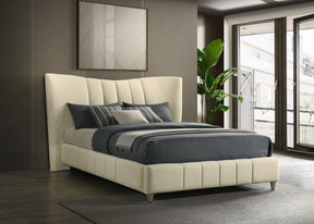 Evelyn Ivory Upholstered Queen Panel Platform Bed - Ornate Home