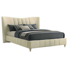 Evelyn Ivory Upholstered Queen Panel Platform Bed - Ornate Home