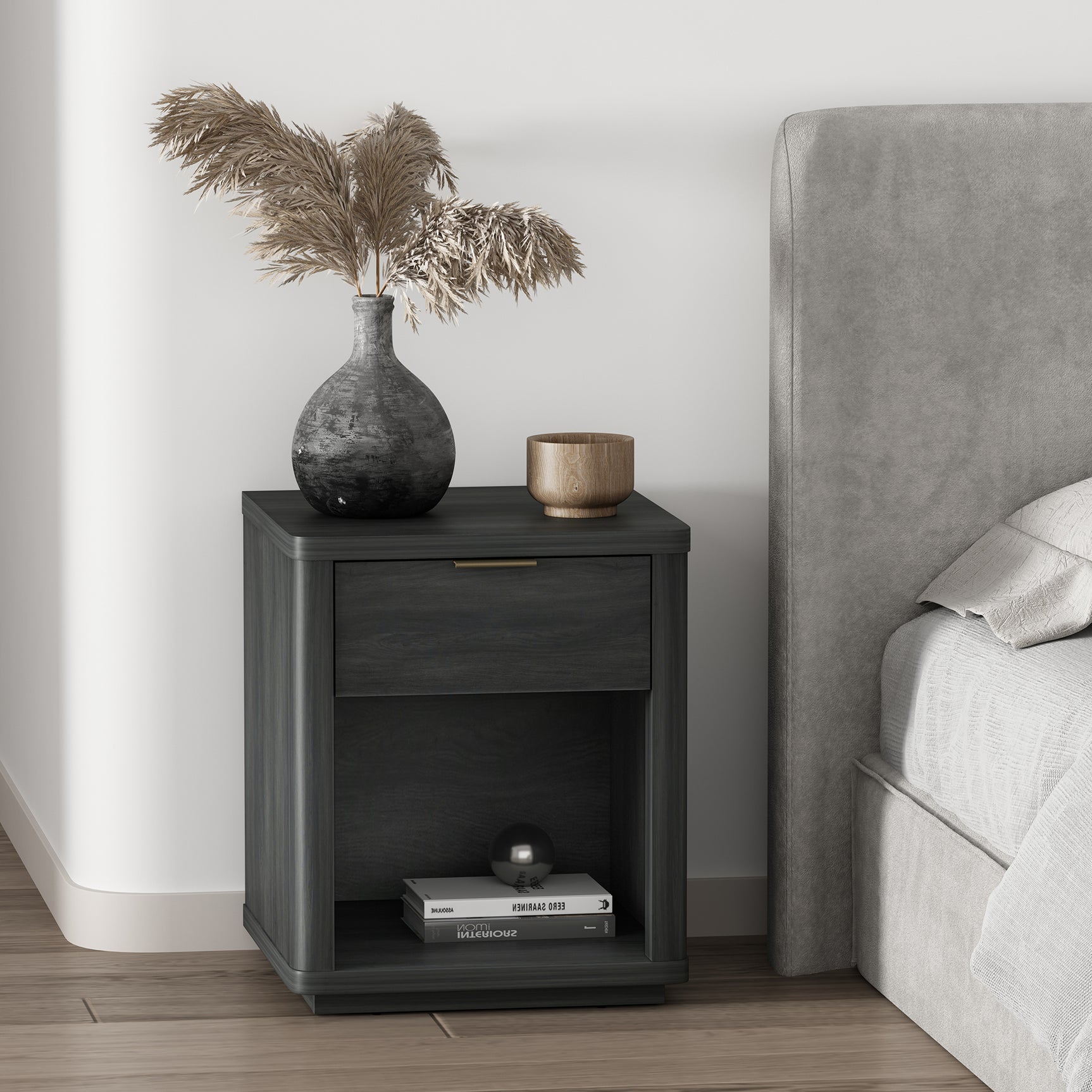 Evelyn Nightstand in Charcoal Grey - Ornate Home