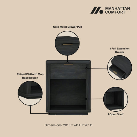 Evelyn Nightstand in Charcoal Grey (set of 2) - Ornate Home