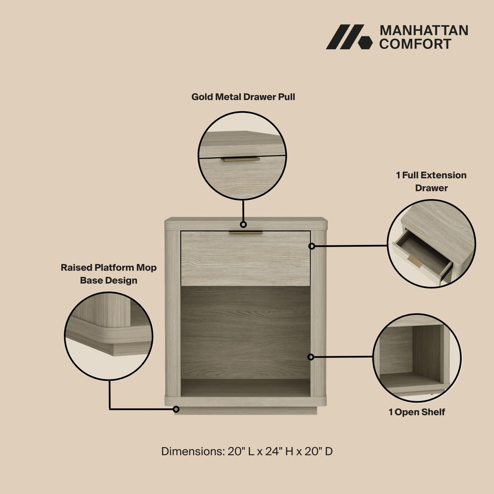 Evelyn Nightstand in Natural - Ornate Home