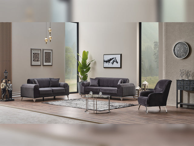 Everest Grey 3-pieces (Sofa & Loveseat & Chair) Living Room Set - Ornate Home
