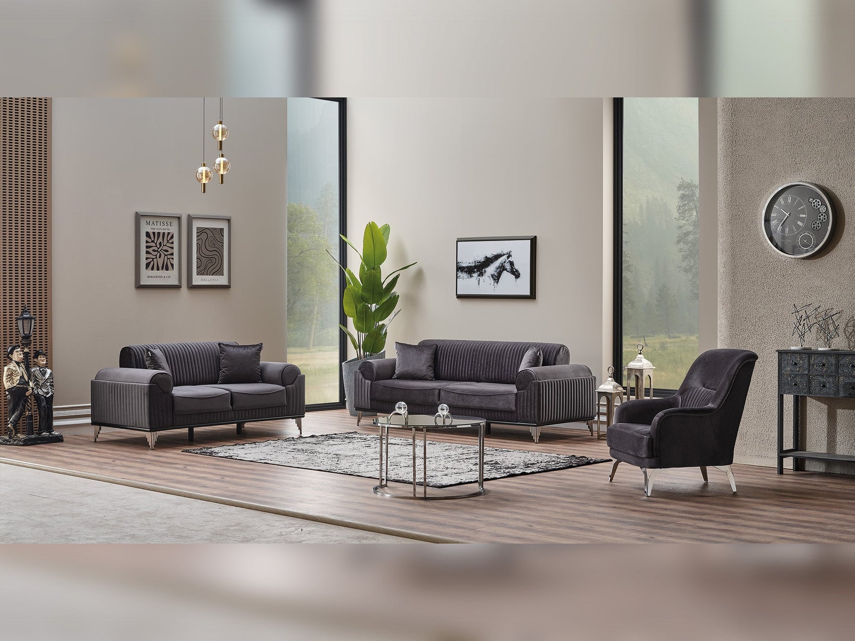 Everest Grey 3-pieces (Sofa & Loveseat & Chair) Living Room Set