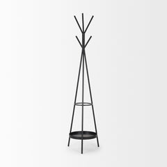 Everett Matte Black Metal with Two Metal Shelves Coat Rack - Ornate Home