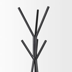 Everett Matte Black Metal with Two Wood Shelves Coat Rack