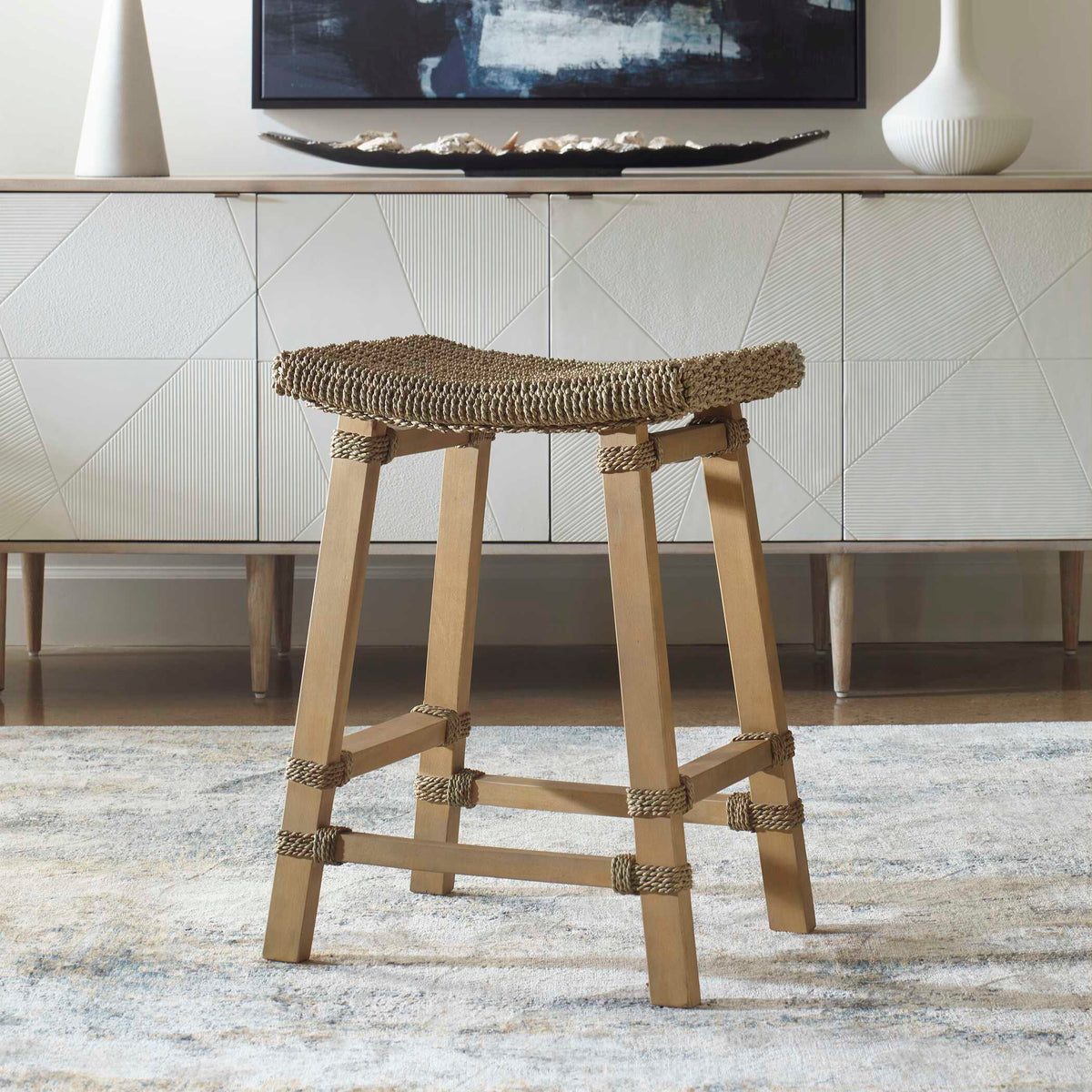 Everglade Woodtone Sea Grass Counter Stool - Ornate Home