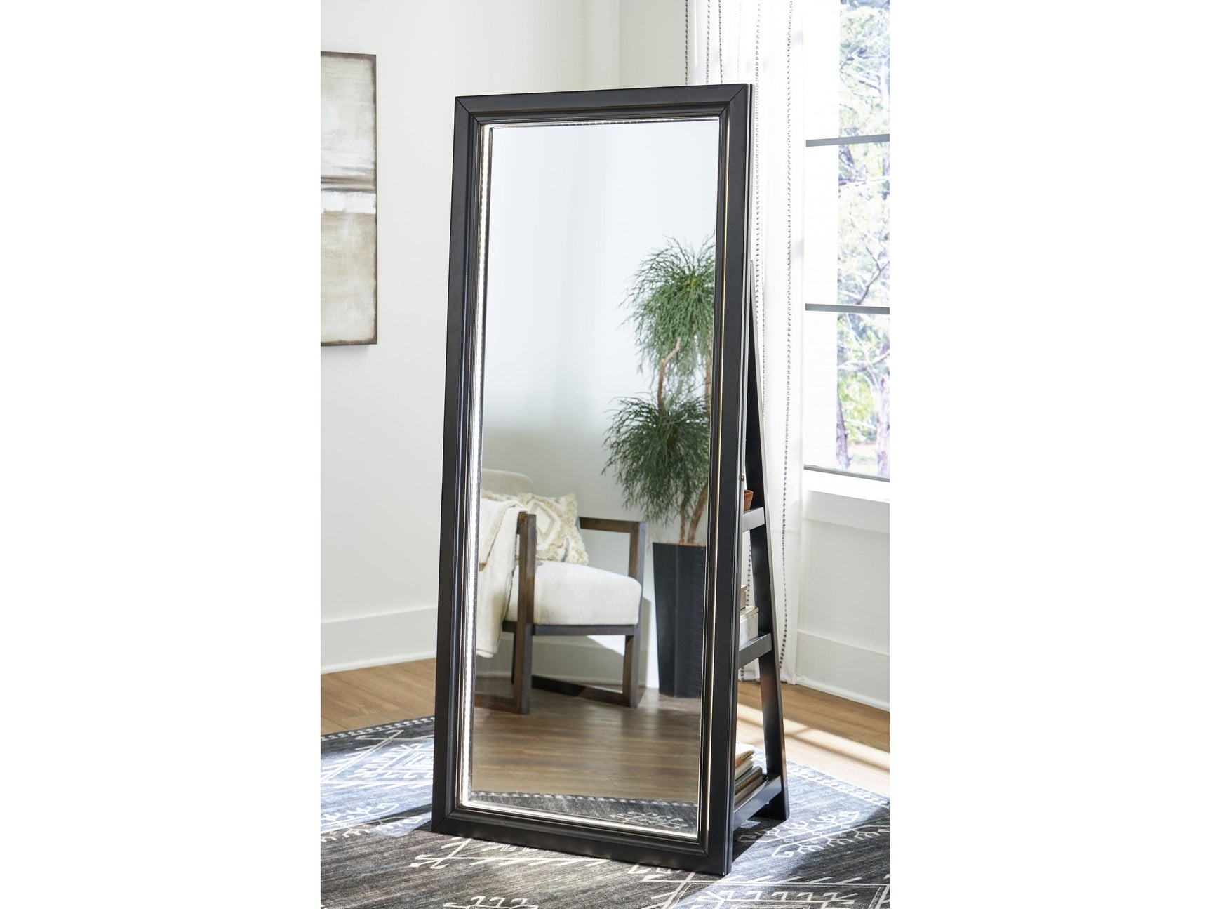 Evesen Black Floor Mirror w/ Storage - Ornate Home