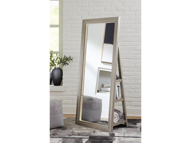 Evesen Champagne Floor Mirror w/ Storage (Online Special Price) - Ornate Home