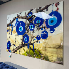 Evil Eye Protection Tempered Glass w / Foil Wall Art - Ornate Home