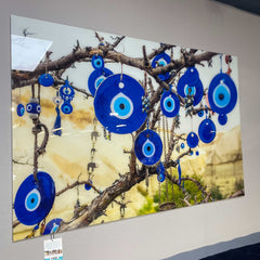 Evil Eye Protection Tempered Glass w / Foil Wall Art - Ornate Home