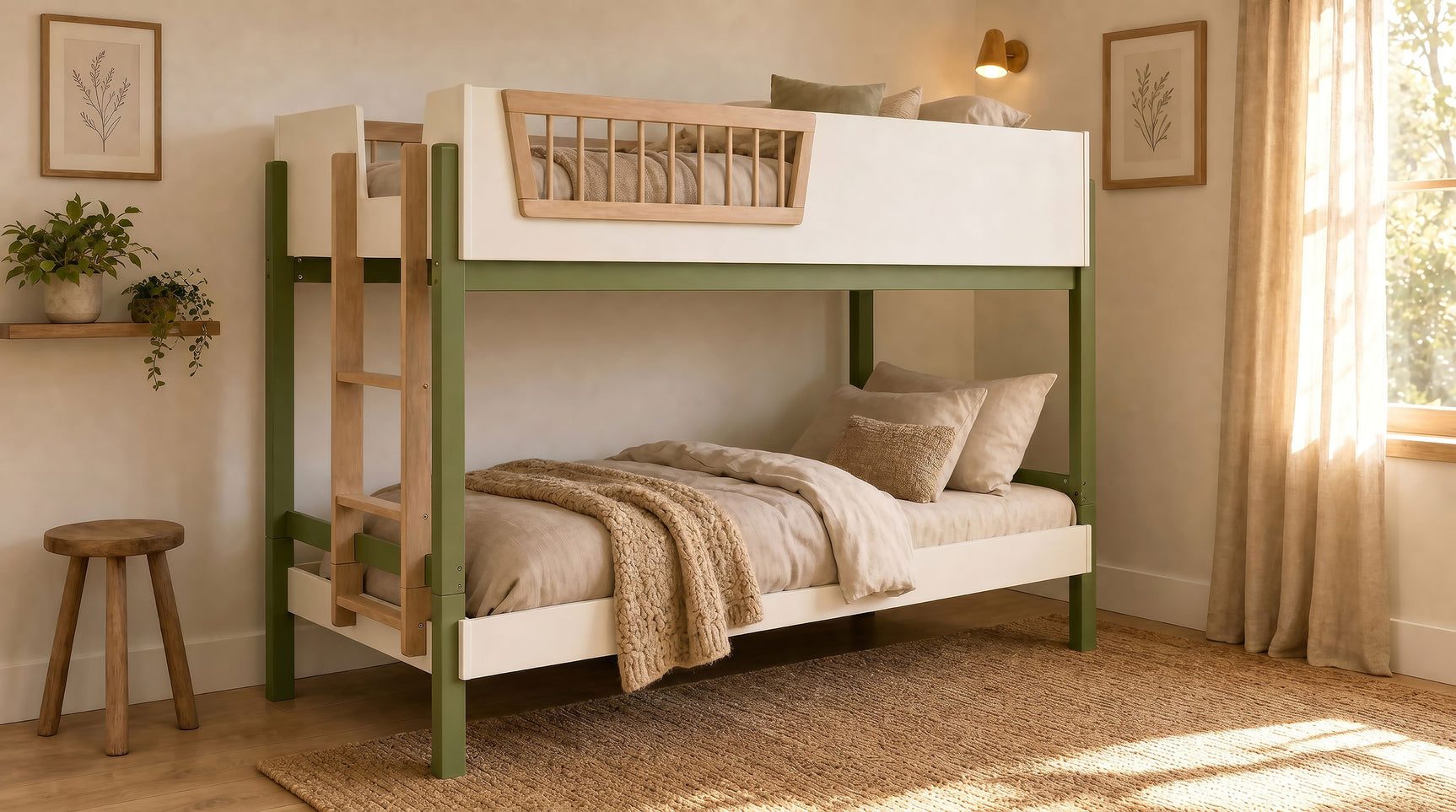 Evren Off White / Natural / Olive T/T Bunk Bed - Ornate Home