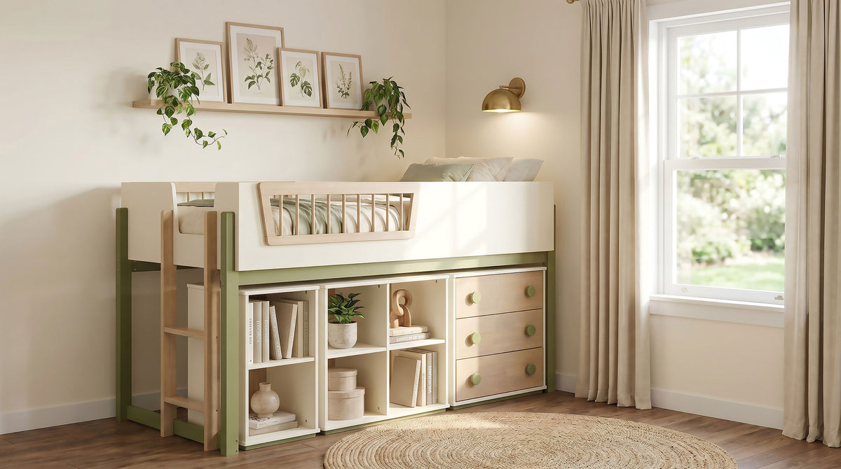 Evren Off White / Natural / Olive Twin Loft Bed - Ornate Home