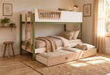 Evren Off White / Natural / Olive Twin-over-twin Bunk Bed With Trundle And Ladder Tri-tone - Ornate Home