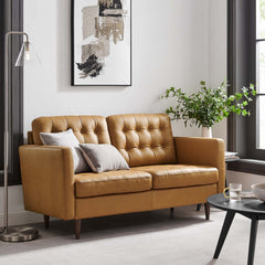 Exalt Tan Tufted Leather Loveseat - Ornate Home