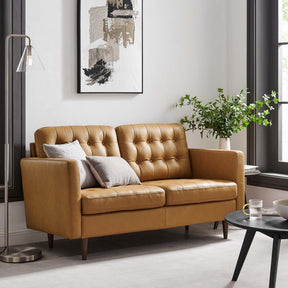 Exalt Tan Tufted Leather Loveseat - Ornate Home