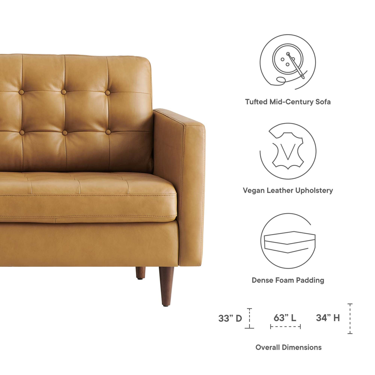 Exalt Tan Tufted Leather Loveseat - Ornate Home