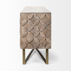 Excelsior Gold Solid Wood Metal Base 4 Cabinet Door Sideboard