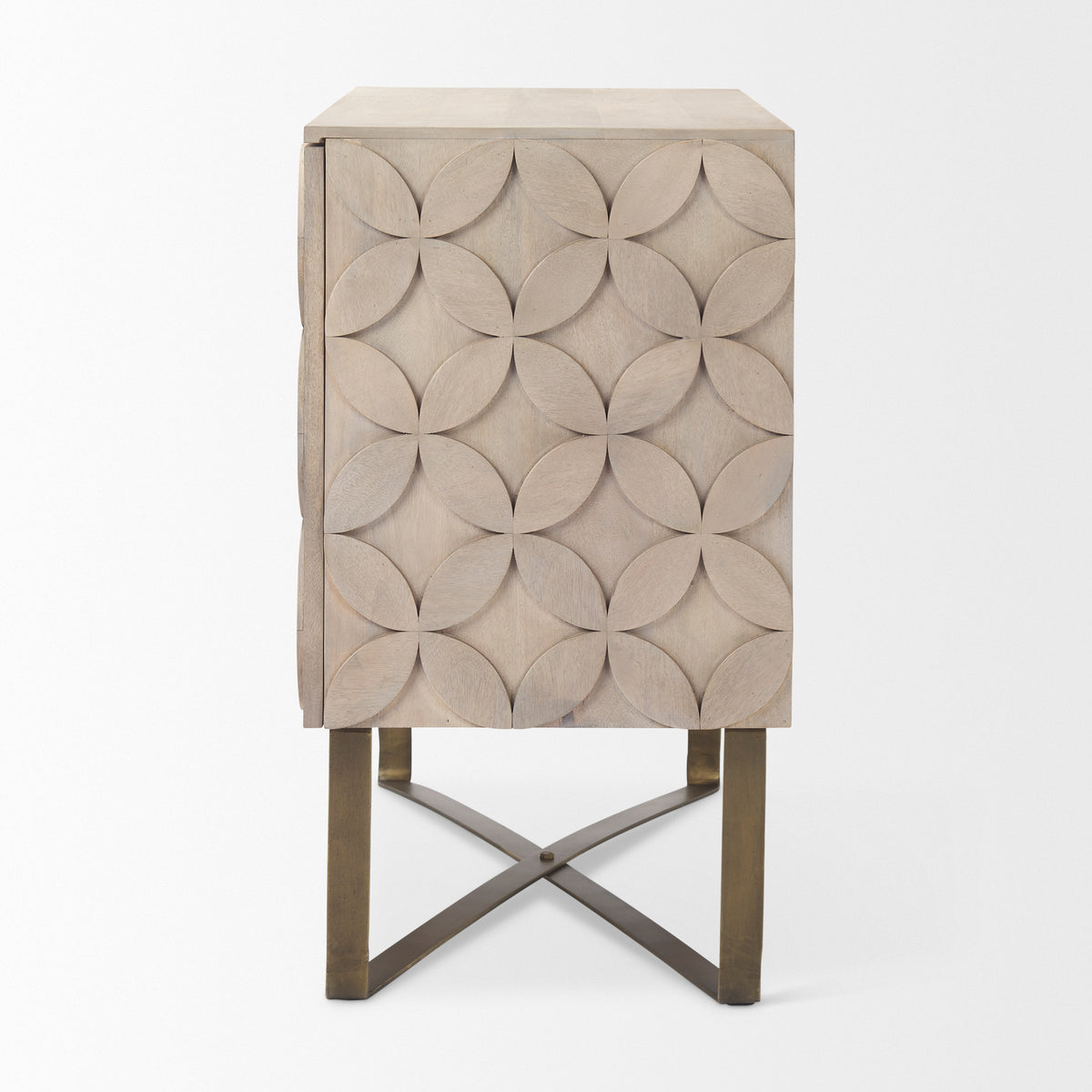 Excelsior Light Brown/Gold Wood Iron Base Accent Cabinet