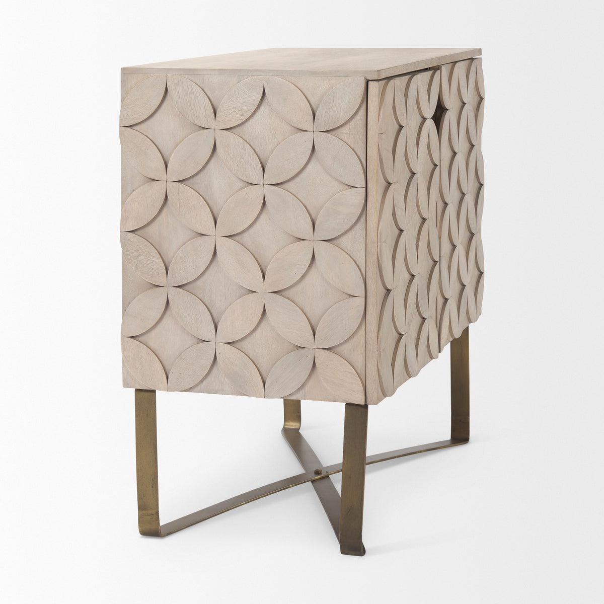 Excelsior Light Brown/Gold Wood Iron Base Accent Cabinet