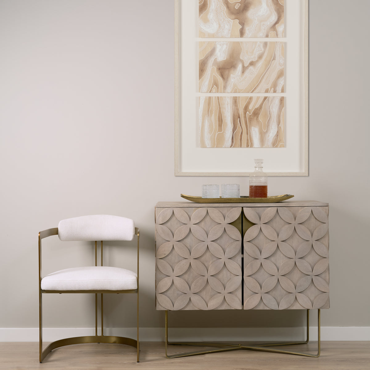Excelsior Light Brown/Gold Wood Iron Base Accent Cabinet