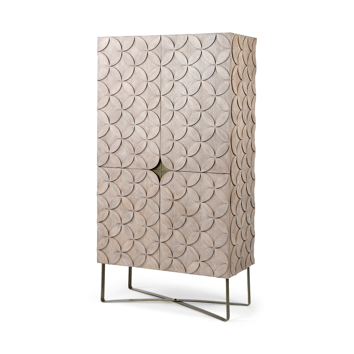 Excelsior Light Brown/Gold Wood Iron Base Storage Cabinet - Ornate Home