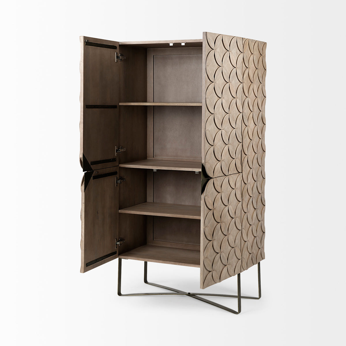 Excelsior Light Brown/Gold Wood Iron Base Storage Cabinet - Ornate Home