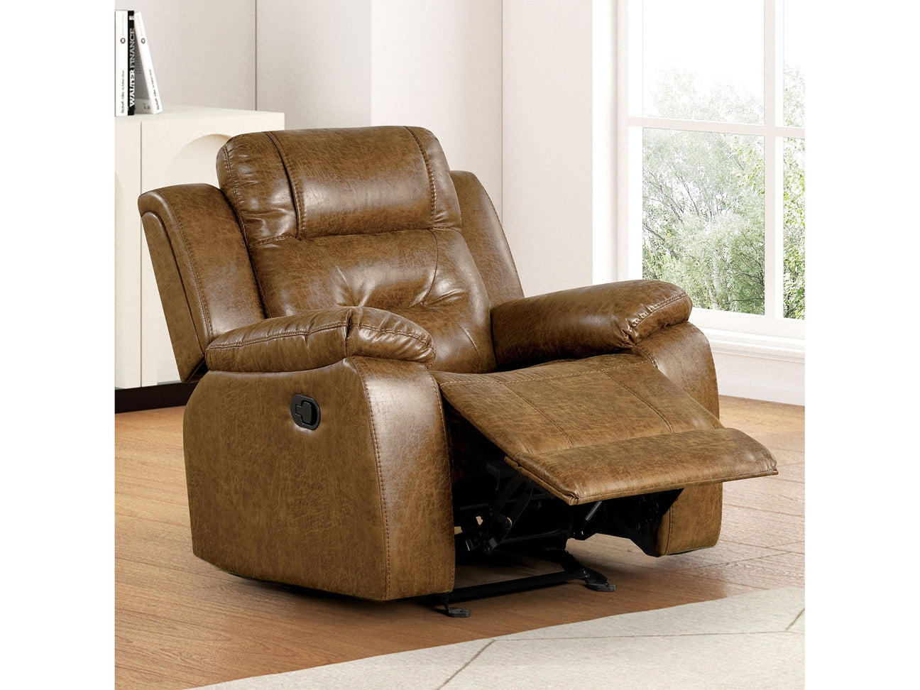 Ezekius Brown Leatherette Manual Recliner - Ornate Home