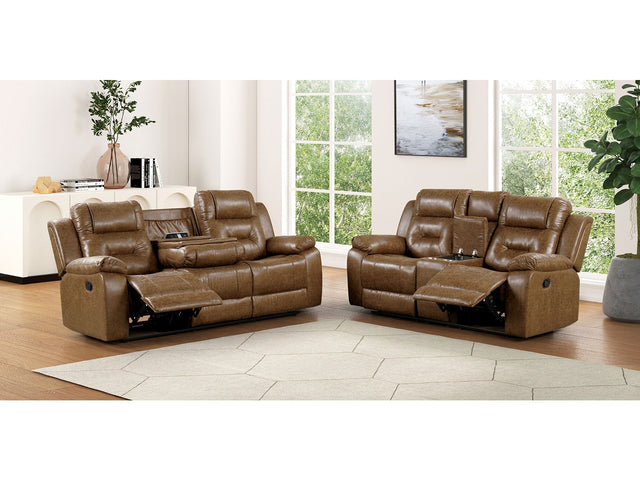 Ezekius Brown Leatherette Reclining Living Room Set - Ornate Home