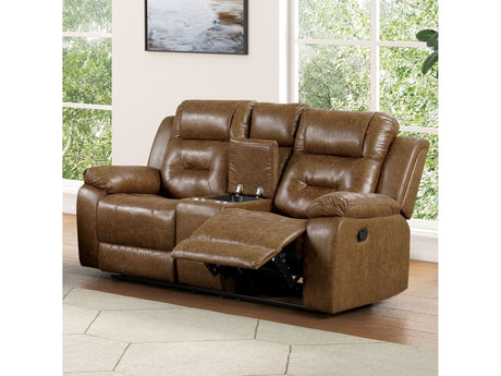 Ezekius Brown Leatherette Reclining Loveseat - Ornate Home