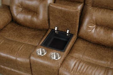 Ezekius Brown Leatherette Reclining Loveseat - Ornate Home