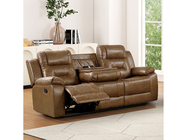 Ezekius Brown Leatherette Reclining Sofa - Ornate Home